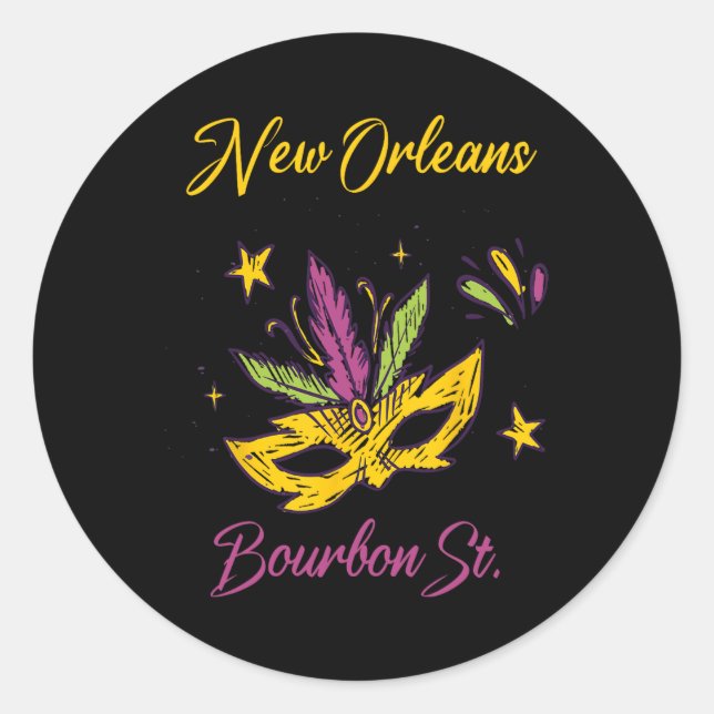 Bourbon Street French Quarter New Orleans Mardi Gr Classic Round Sticker (Front)