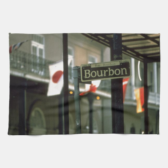 Bourbon Street Sign in New Orleans Tea Towel (Horizontal)