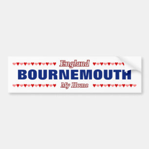BOURNEMOUTH - My Home - England; Red & Pink Hearts Bumper Sticker