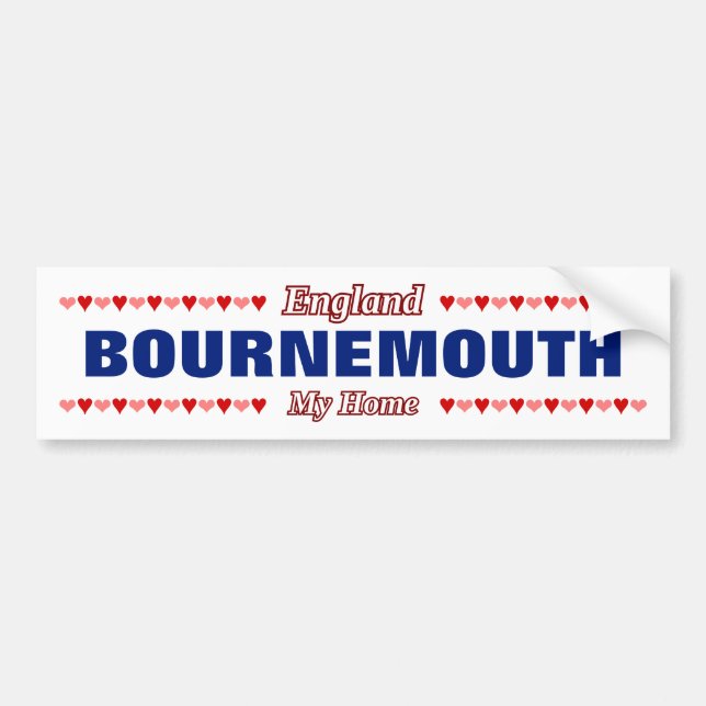 BOURNEMOUTH - My Home - England; Red & Pink Hearts Bumper Sticker (Front)