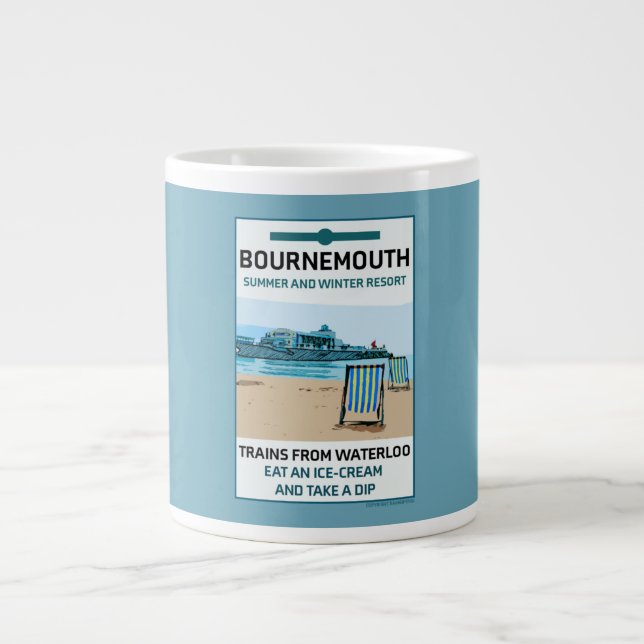 Bournemouth Vintage Retro Seaside   Large Coffee Mug (Front)
