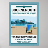 Bournemouth Vintage Retro Seaside   Poster