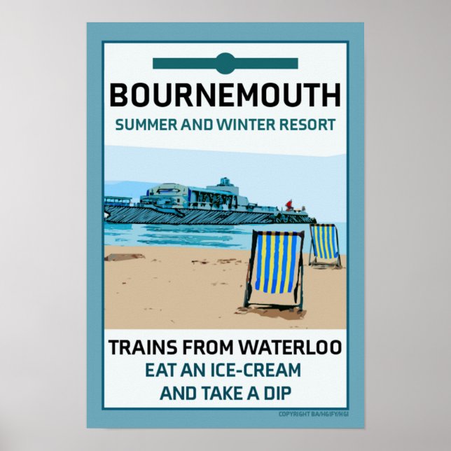 Bournemouth Vintage Retro Seaside   Poster (Front)