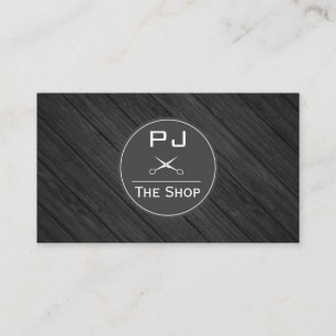 Boutique Barber Shop Wood with Monogram Business Card