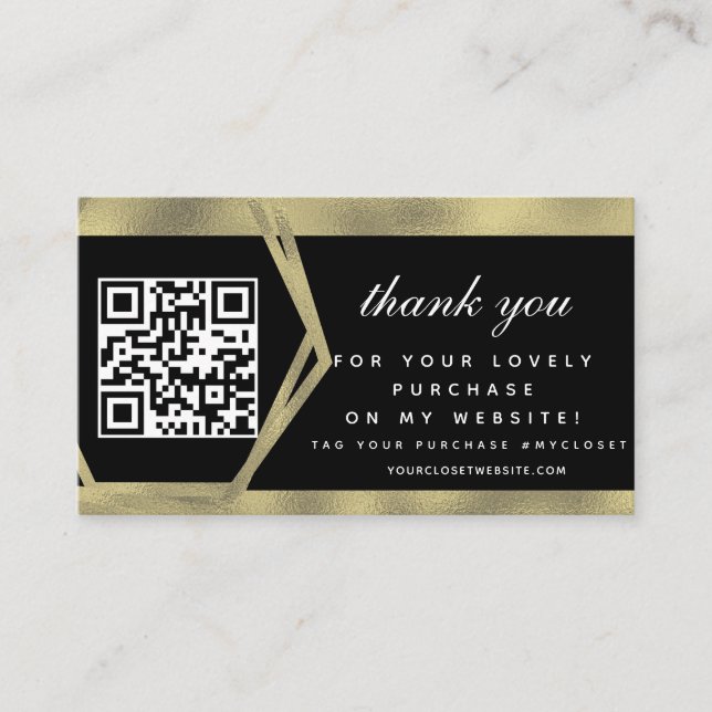 Boutique Beauty Business Thank You Gold QR   Business Card (Front)
