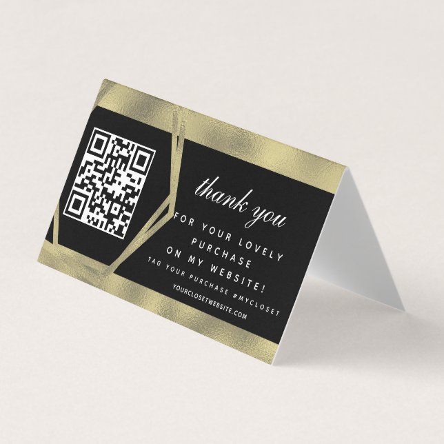 Boutique Beauty Business Thank You Gold QR Business Card (Front)