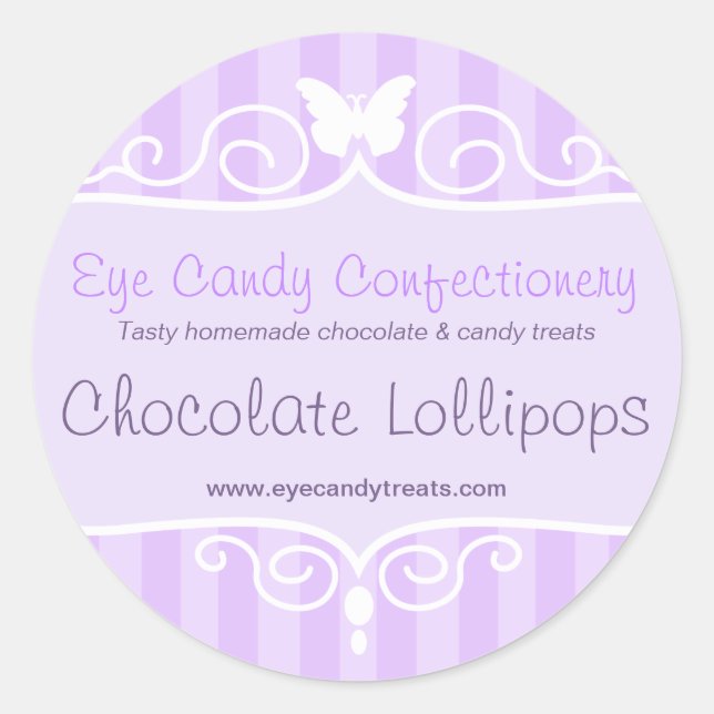 Boutique candy shop purple food round stickers (Front)