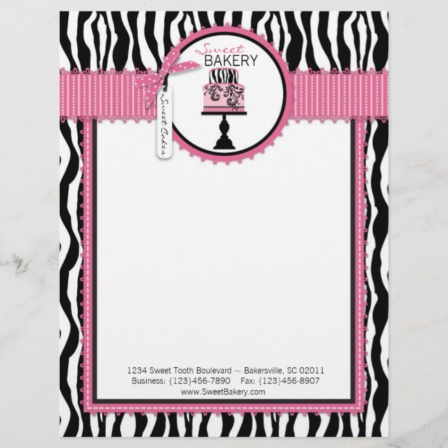 Boutique Chic Cake Bakery Letterhead Template (Front)