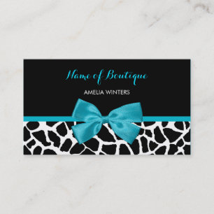Boutique Chic Giraffe Print Aqua Blue Ribbon Bow Business Card