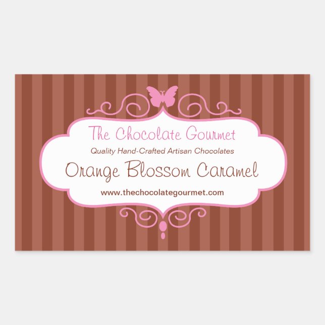 Boutique chocolate shop stripes brown stickers (Front)