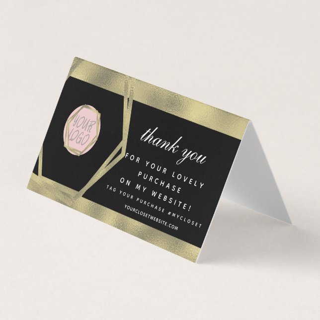 Boutique Clothing Beauty Business Thank You Gold Business Card (Front)