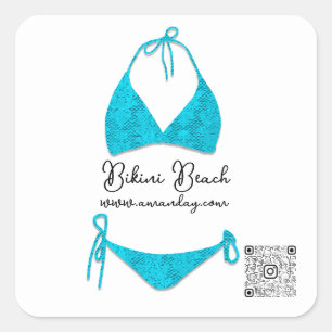 Boutique Clothing Qr Code Rose Blue Bikini Square Sticker