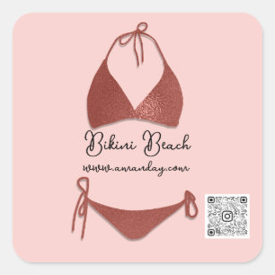 Boutique Clothing Qr Code Rose Gold Bikini Square Sticker