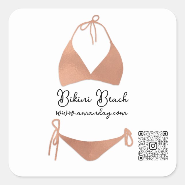 Boutique Clothing Qr Code Rose White Bikini Square Sticker (Front)