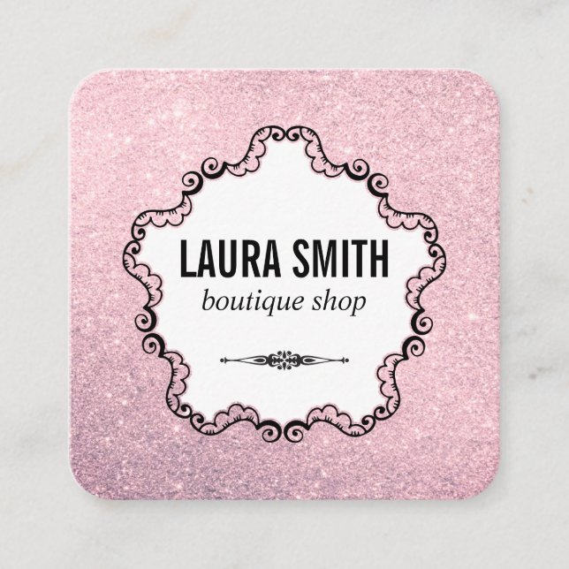 Boutique Fancy Glitter Square Business Card (Front)