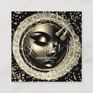 Boutique Glitter Effect Frame Makeup Artist Logo Square Business Card