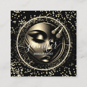 Boutique Glitter Frame Makeup Artist Logo Black QR Square Business Card