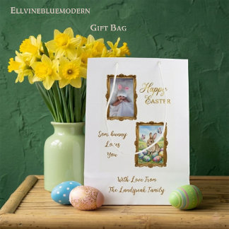 Boutique Gold Frame & Baby Photo Easter Medium Gift Bag
