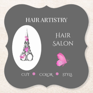 Boutique Hair Salon Business Branding Scissors Paper Coaster