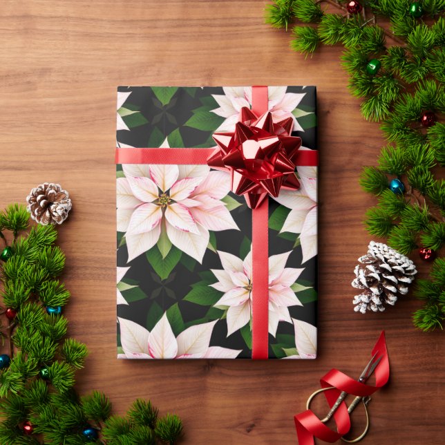 Boutique Holiday Blush Poinsettia Rolled Gift Wrap (Holiday Gift)