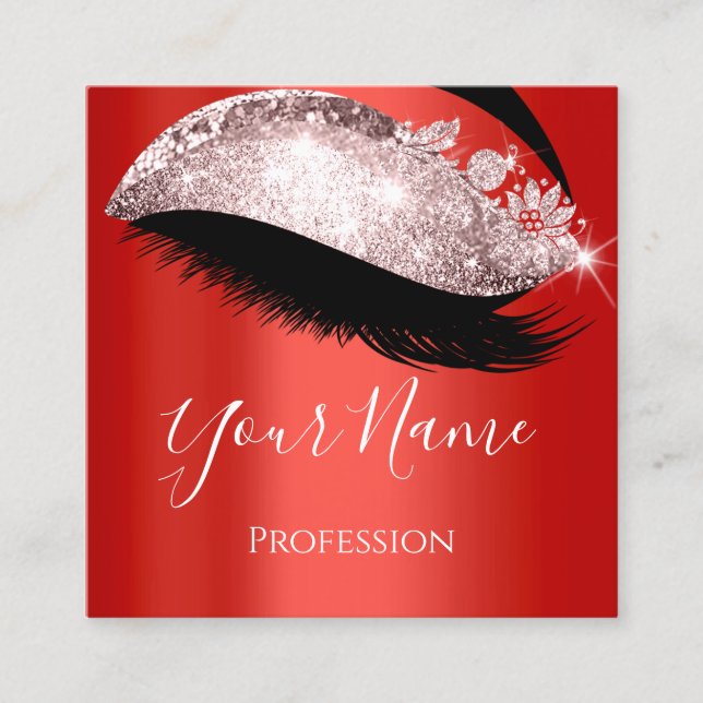 Boutique Lash Extension Red Ruby Rose Square Business Card (Front)