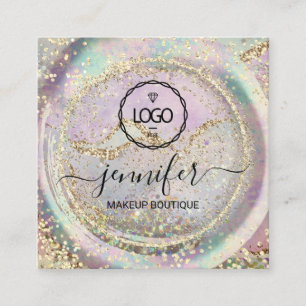  Boutique Luxury Shop Logo QR Code Holograph Gold Square Business Card