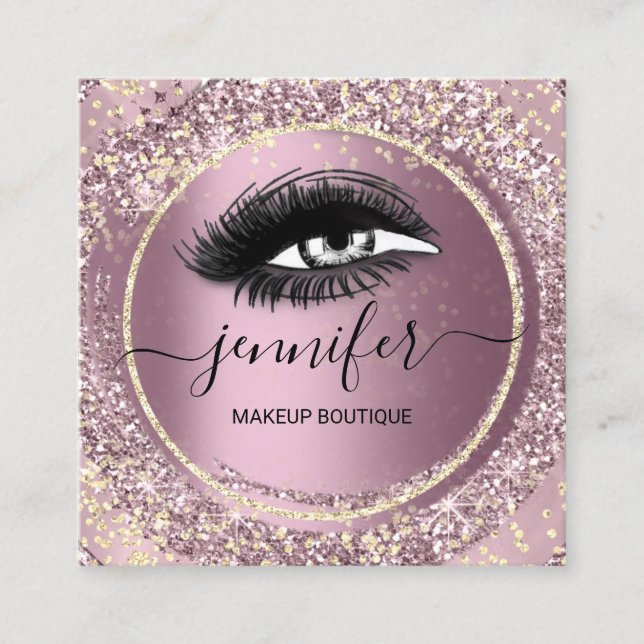 Boutique Makeup Lashes Rose QR Code Lashes Brows Square Business Card (Front)