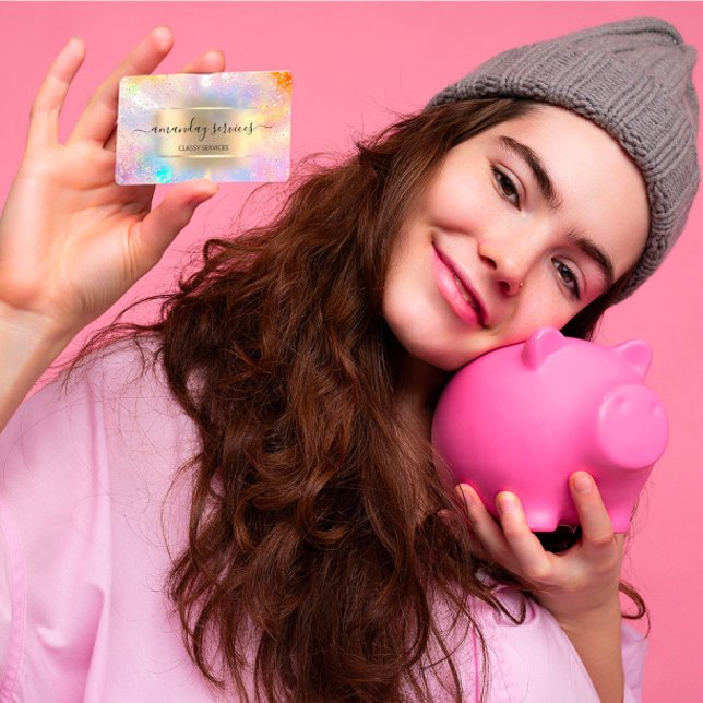 Boutique Online Shop Makeup Gold Gold Holograph Business Card (Creator Uploaded)