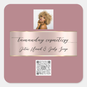 Boutique Online Shop Rose Blush QR Code Logo Square Sticker