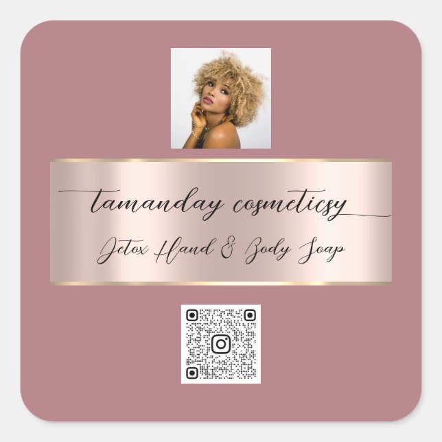 Boutique Online Shop Rose Blush QR Code Logo  Square Sticker (Front)