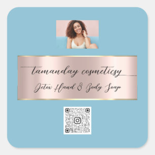 Boutique Online Shop Rose QR Code Logo Photo Blue Square Sticker