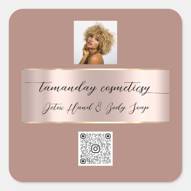 Boutique Online Shop Rose QR Code Logo Skin Square Sticker (Front)