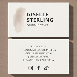 Boutique Owner Neutral Beige Watercolor Elegant Business Card