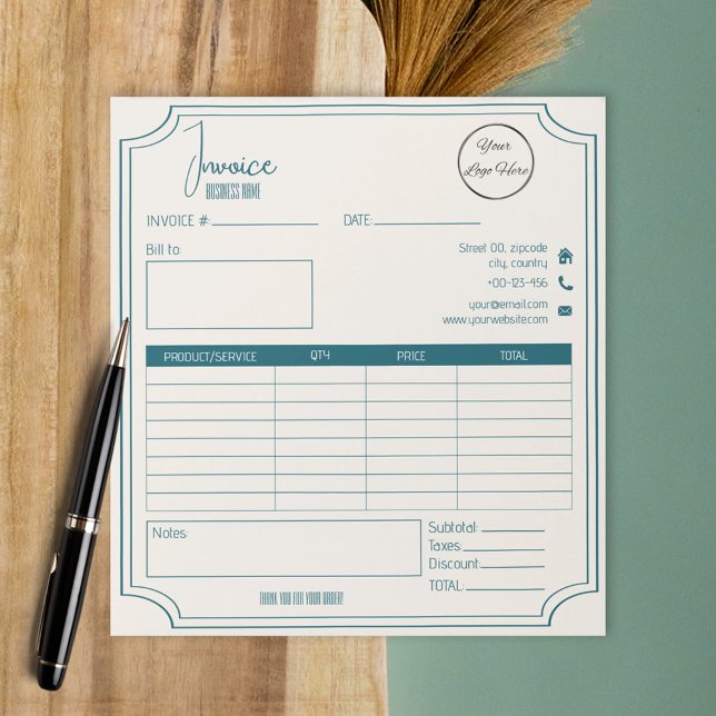 Boutique petrol blue with logo business invoice notepad (Creator Uploaded)