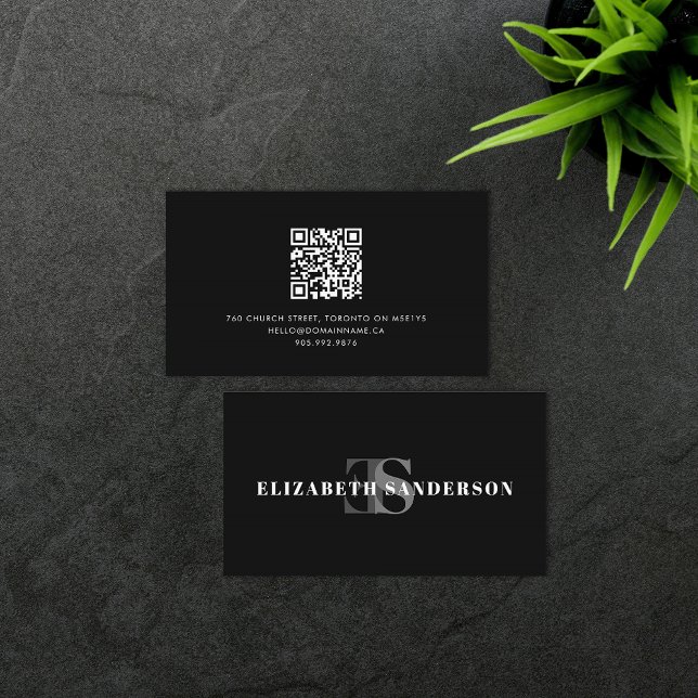 Boutique Retro Monogram QR Code Business Card (Creator Uploaded)