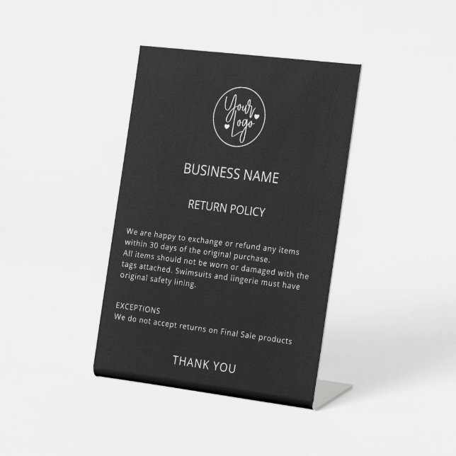 Boutique Return Policy Clothing Store Plaque  Pedestal Sign (Front)