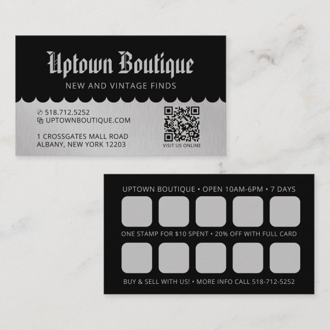 Boutique Reward QR Code Business Cards (Front/Back)