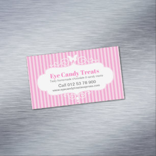 Boutique shop candy pink stripe contact reminder 	Magnetic business card