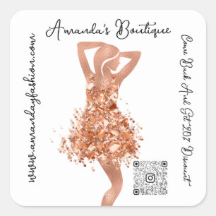 Boutique Shop Clothing Qr Code Logo Copper White Square Sticker