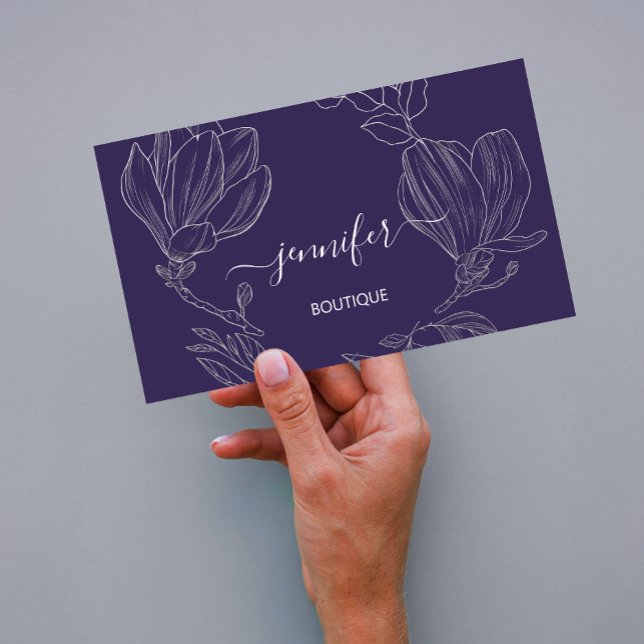 Boutique Shop Grey Silver Flowers QR Code Logo  Business Card (Creator Uploaded)