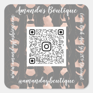 Boutique Shop Lingerie QrCode Logo Body Grey Rose Square Sticker