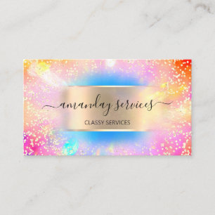 Boutique Shop Makeup Nails Confetti VIP Holograph Business Card
