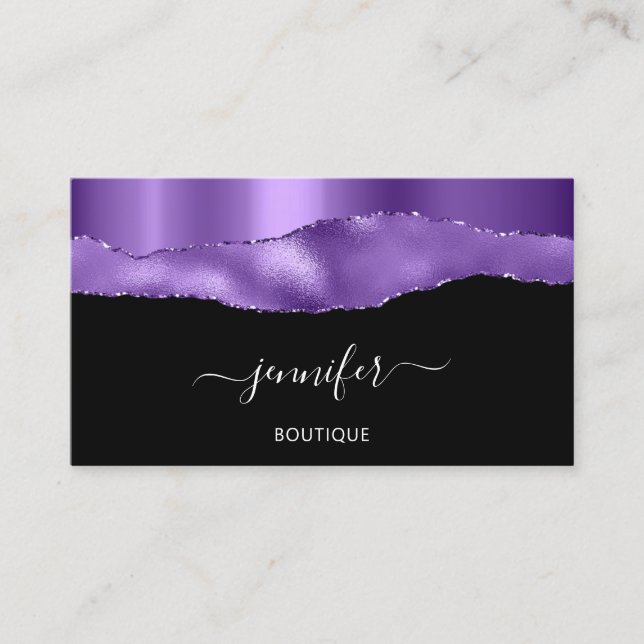 Boutique Shop QR Code Black Purple Violet  Business Card (Front)