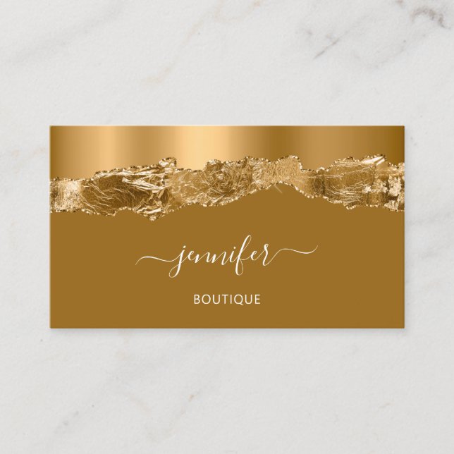 Boutique Shop QR Code Drips Golden Abstract  Business Card (Front)