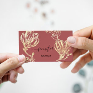 Boutique Shop Rose Gold Flowers Wreath QR Code Business Card