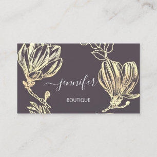 Boutique Shop Smoky Plum Gold Flowers QRCode  Business Card