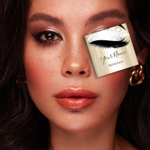 Boutique  Silver. Grey Lashes Extension Gold Square Business Card