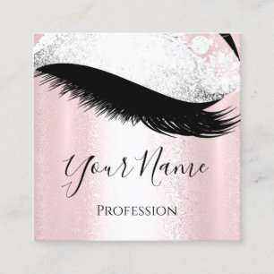 Boutique  Silver. Grey Lashes Extension Pink Rose Square Business Card