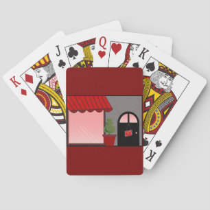 Boutique Storefront Red Black Topiary Open Playing Cards