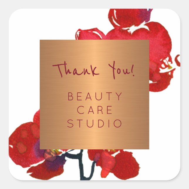 Boutique studio copper metallic orchid thank you square sticker (Front)